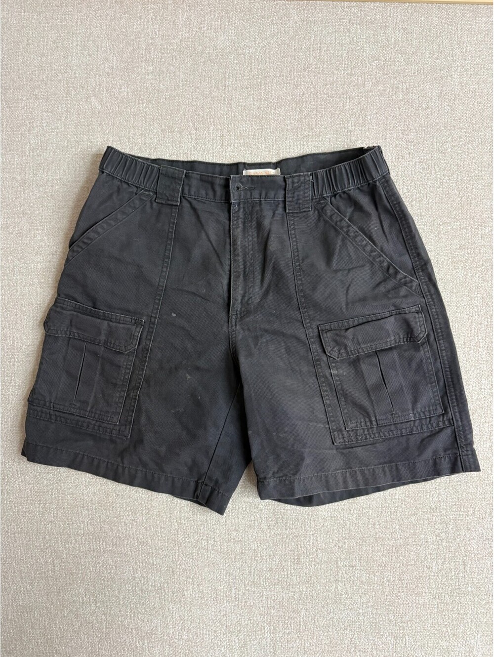 Savane Mens Size 34 Charcoal Gray Cotton Cargo Shorts Elastic Side Waistband